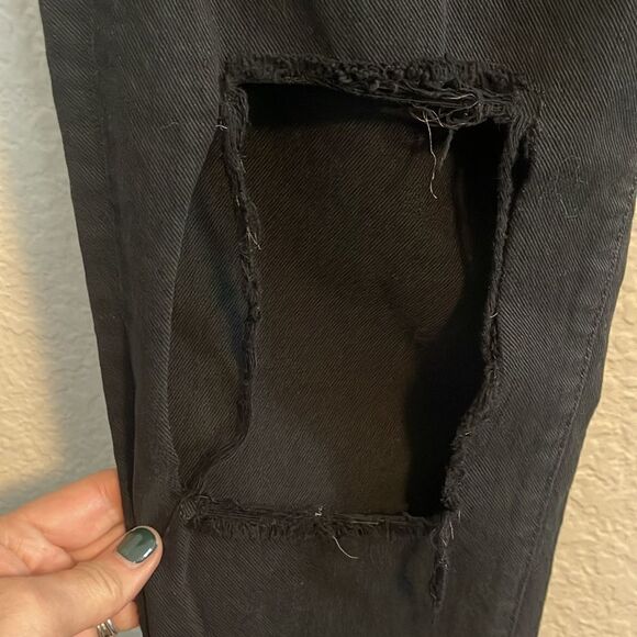 7 For All Mankind jeans Black Josephina Boyfriend Destroyed busted knee Jean 28 - Picture 7 of 9